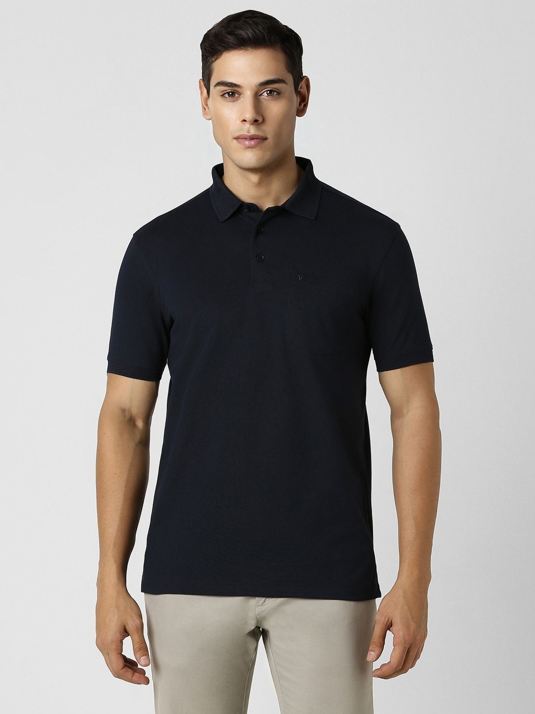 

Van Heusen Sport Men Solid Polo Collar Cotton T-Shirt, Navy blue