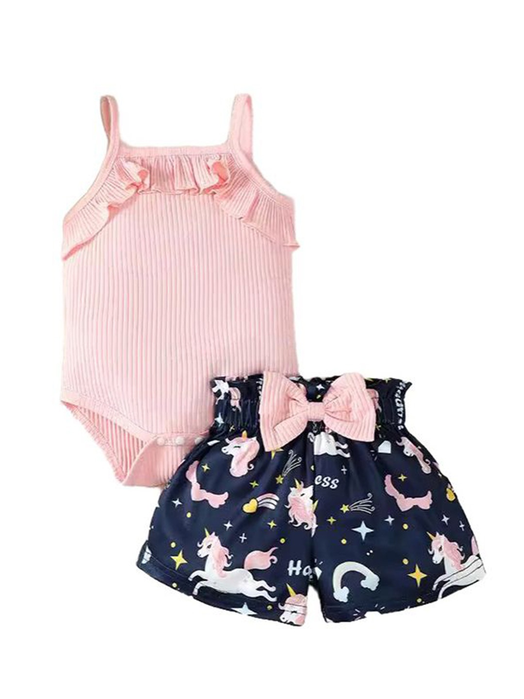 

StyleCast x Revolte Girls Pink & White Printed Sleeveless Pure Cotton Top with Shorts