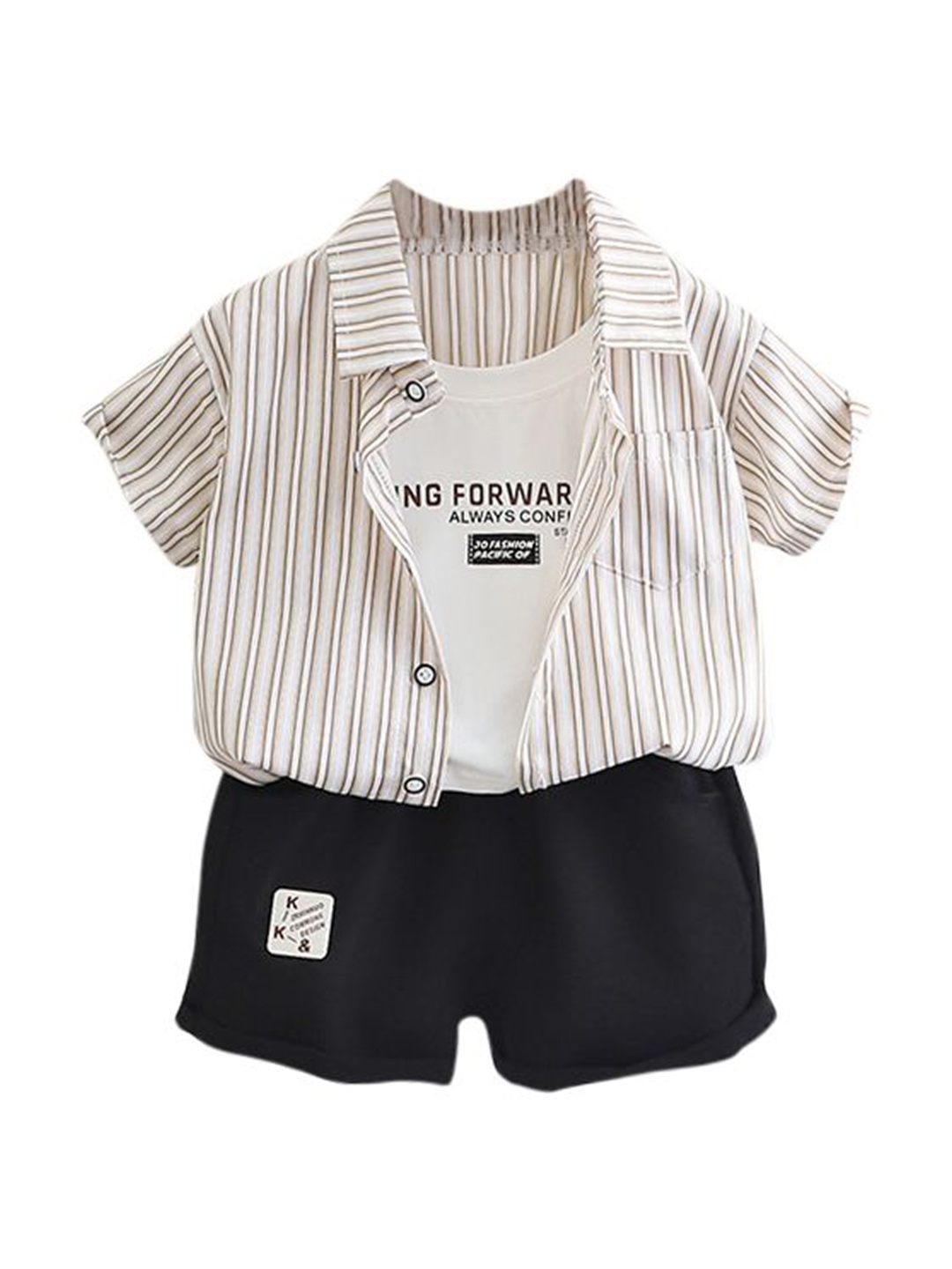 

StyleCast x Revolte Boys Striped Pure Cotton Shirt with Shorts, Beige