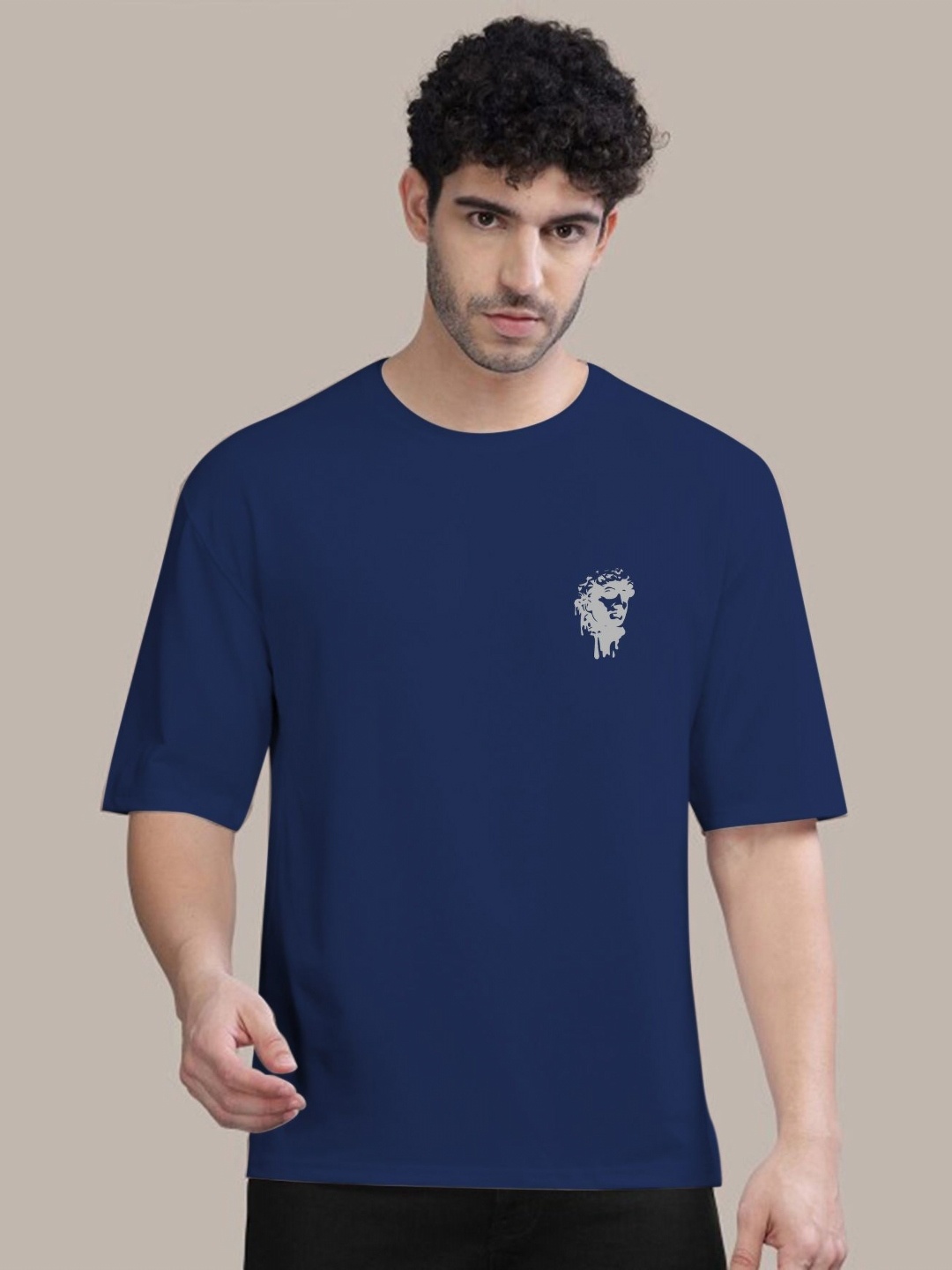 

AUSK Men Printed Raw Edge T-shirt, Navy blue