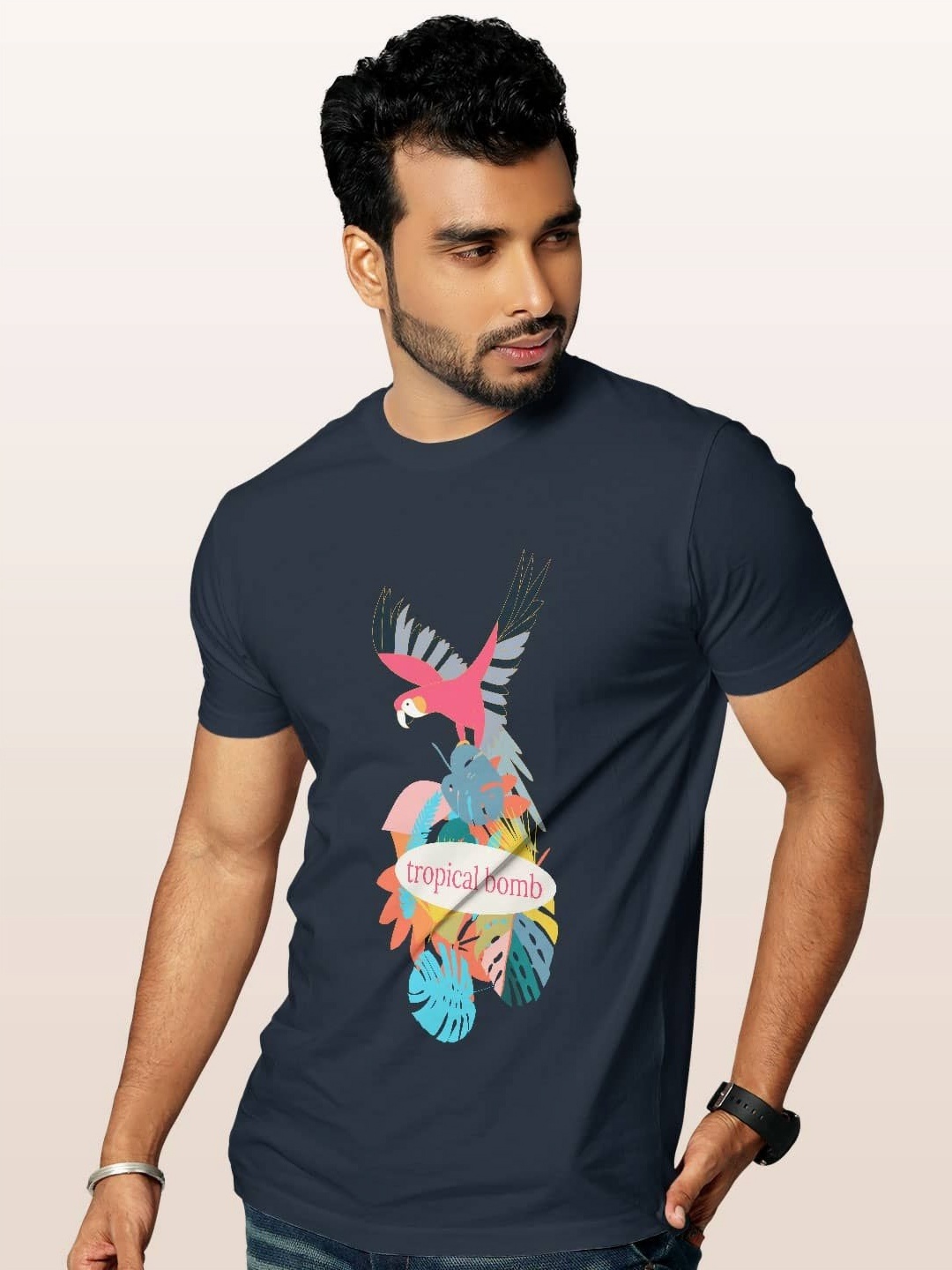 

macmerise Men Printed Applique T-shirt, Blue