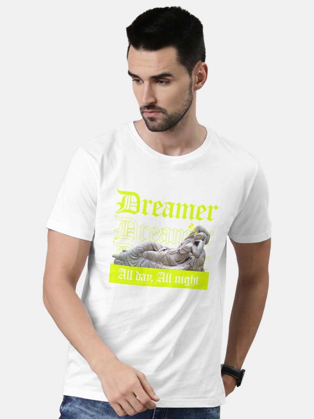 

macmerise Men Biker Printed T-shirt, White
