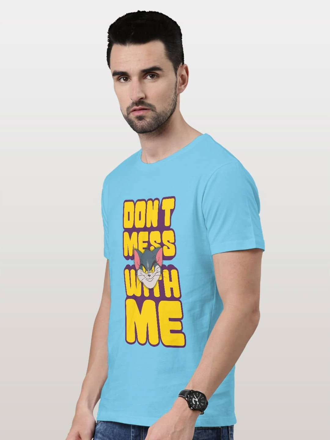

macmerise Men Typography Printed Pockets T-shirt, Blue