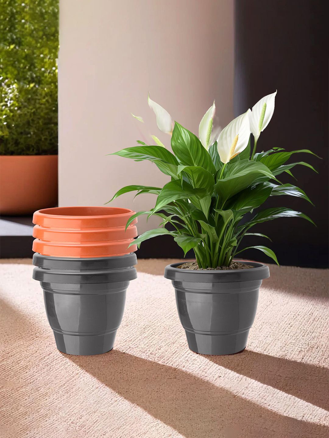

Kuber Industries Orange & Black 6 Pieces Light Weight 2-Layer Planters
