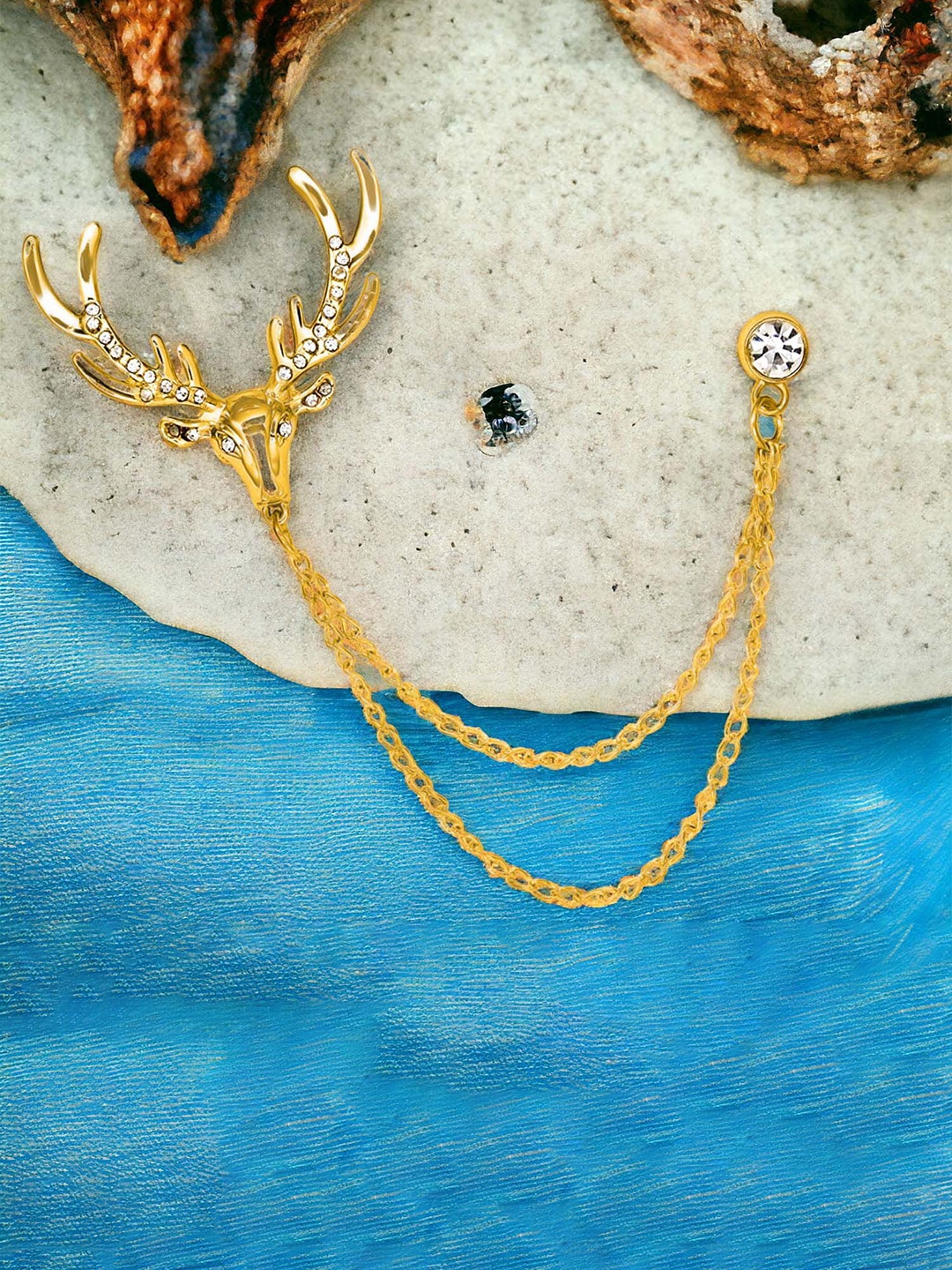 

Okos Crystal Elements Studded Reindeer Lapel Pin Brooch, Gold