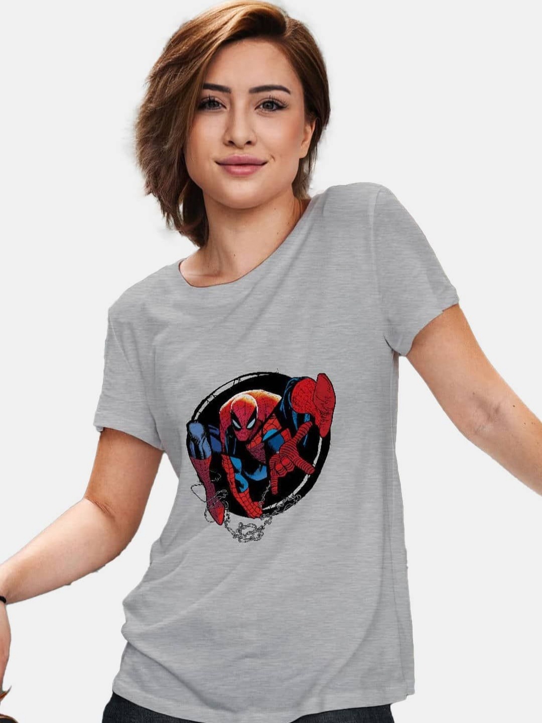 

macmerise Women Printed Extended Sleeves Applique T-shirt, Grey