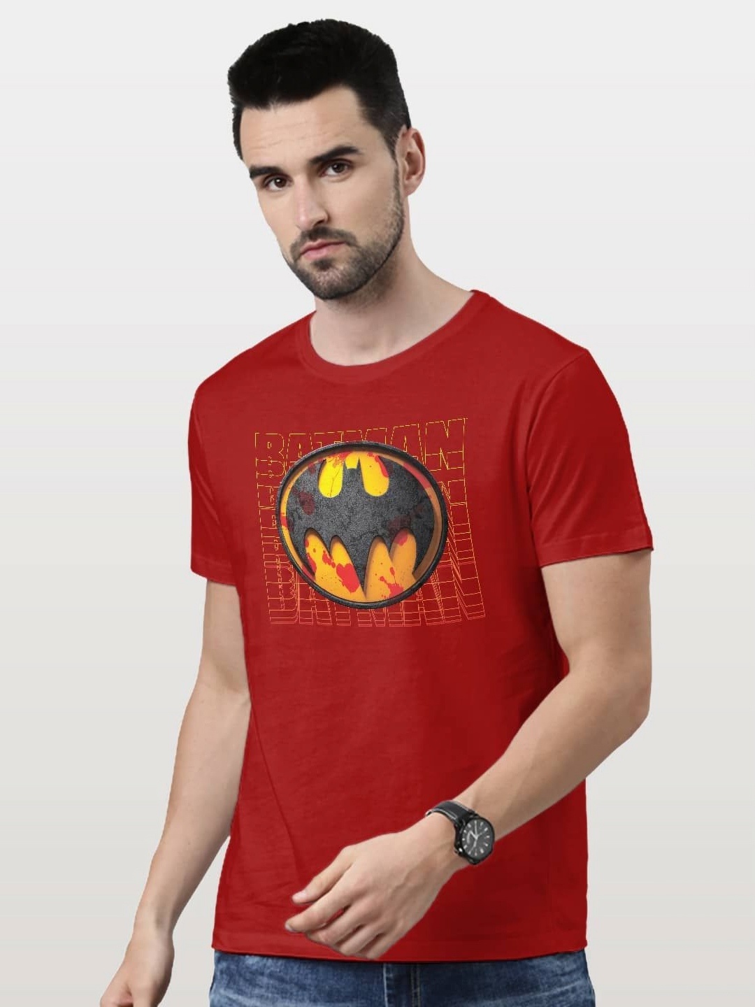 

macmerise Men Printed Applique T-shirt, Red