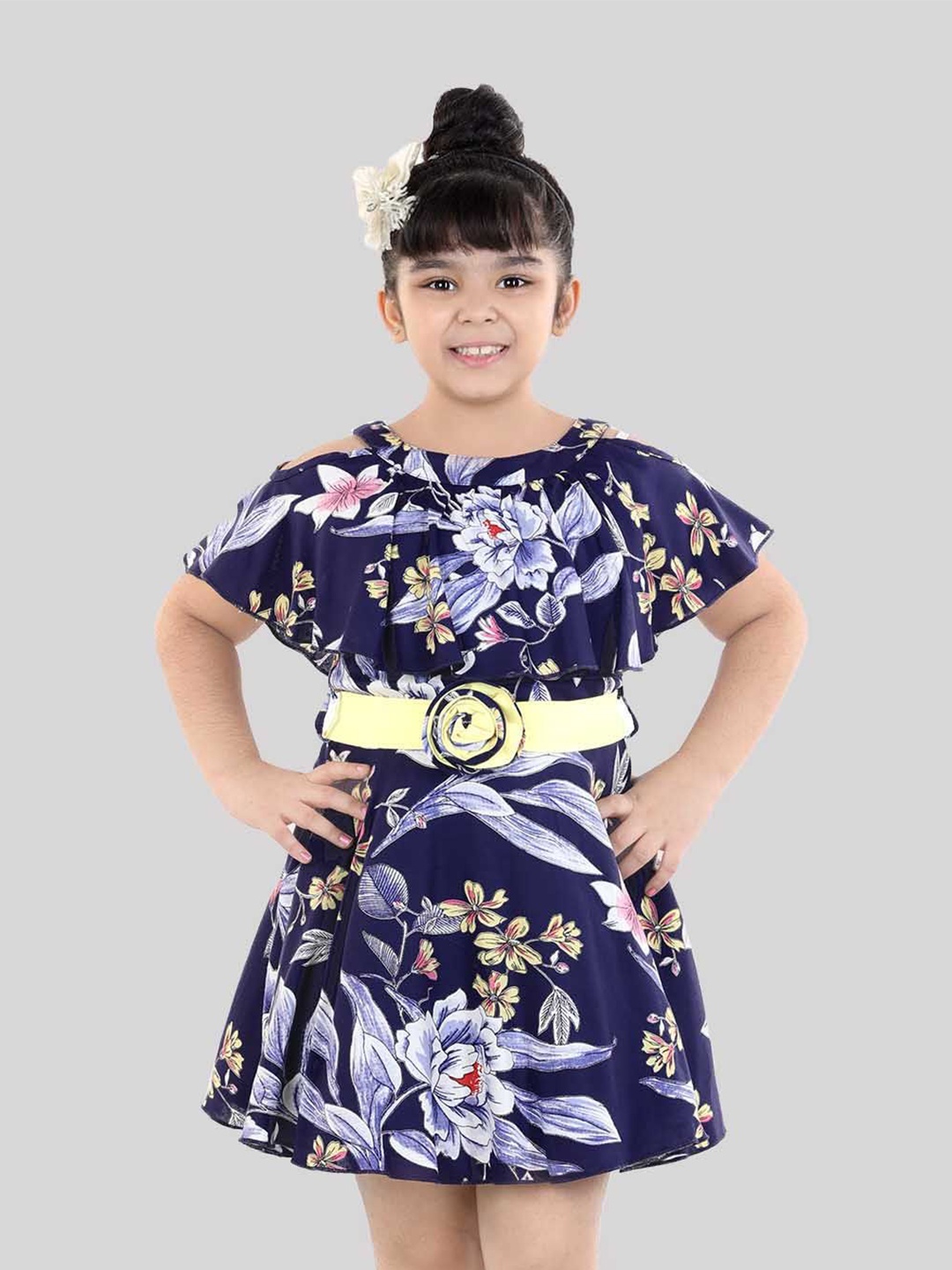 

Naughty Ninos Girls Floral Print Flared Sleeve A-Line Dress, Navy blue