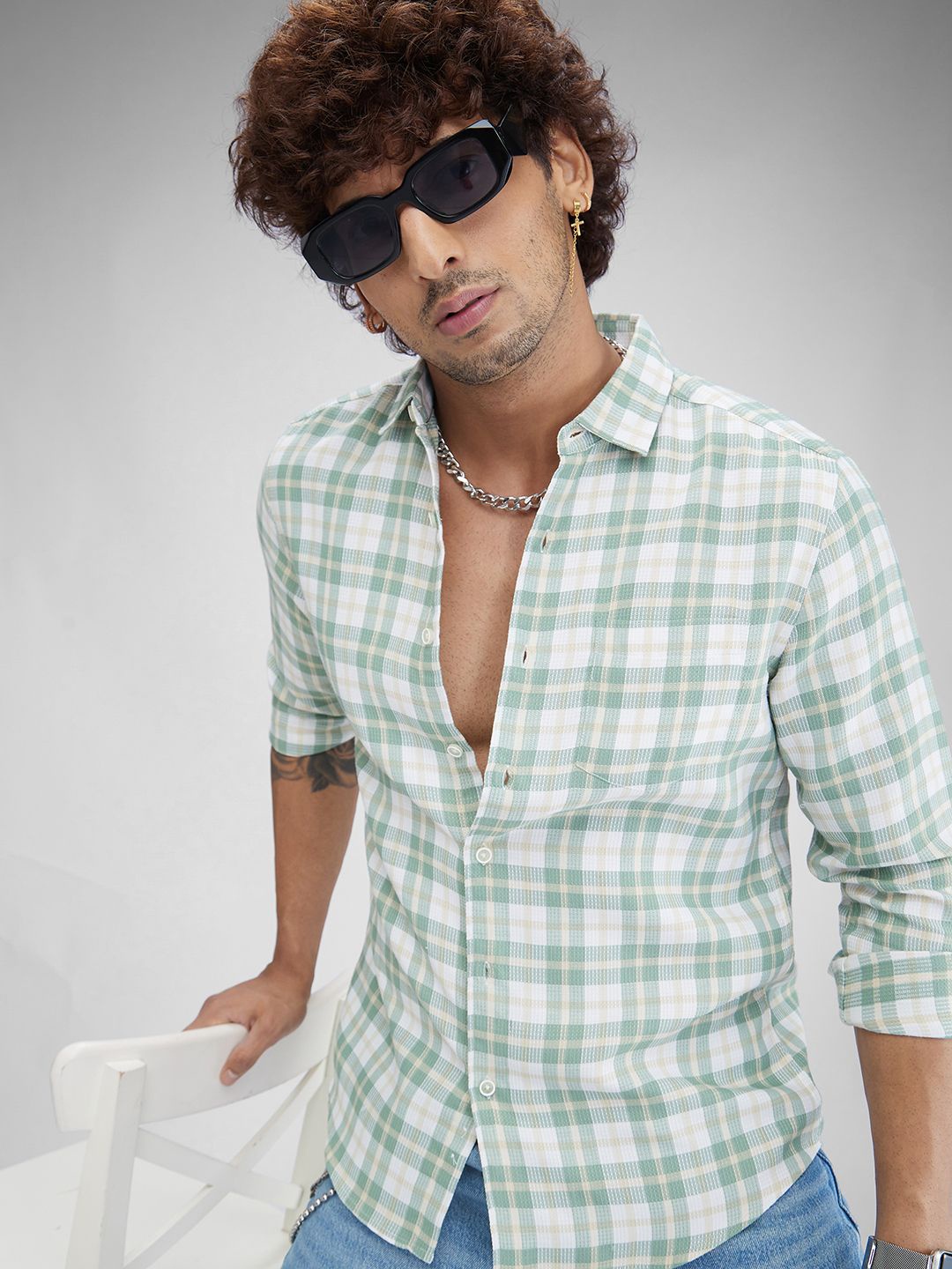 

VASTRADO Men Classic Slim Fit Tartan Checks Casual Shirt, Green
