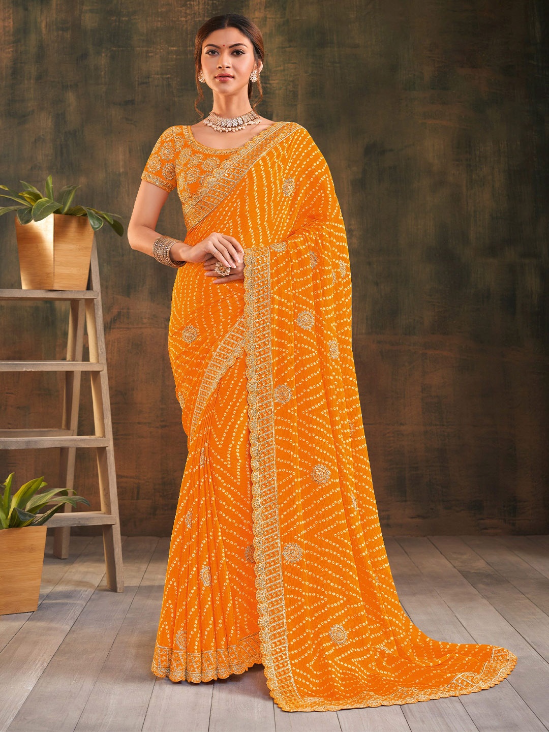 

Laxmipati Bandhani Embroidered Saree, Yellow