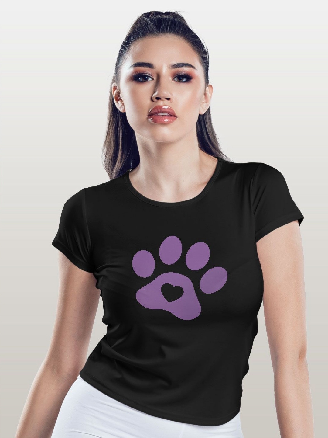 

macmerise Women Printed Applique T-shirt, Black