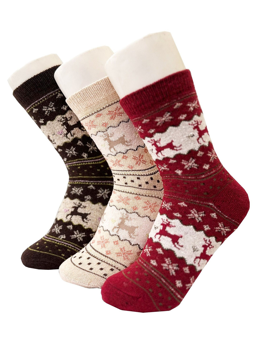 

Alexvyan Women Pack Of 3 Printed Cotton Calf-Length Socks, Red