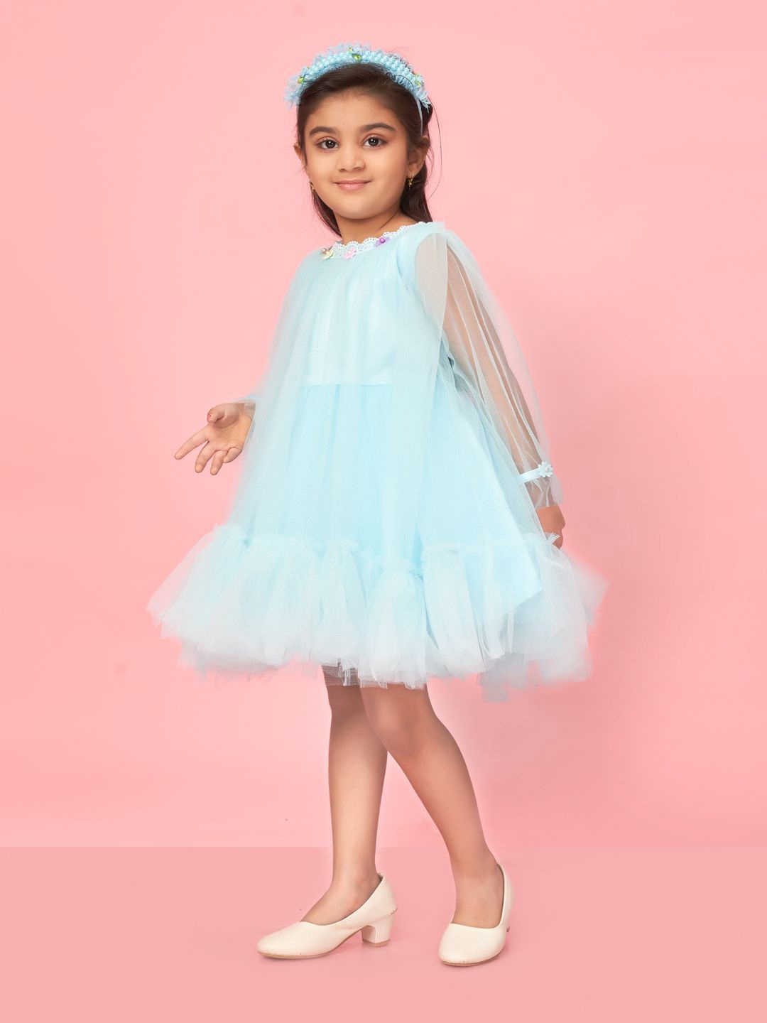 

BAESD Girls Net A-Line Dress, Turquoise blue