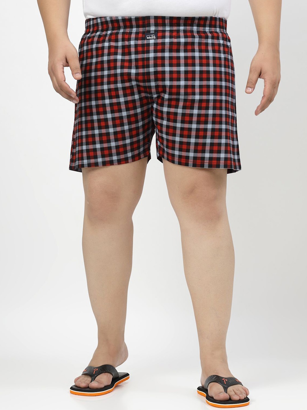 

plusS Men Checked Pure Cotton Boxer MBX208E-TOMATOCHK-XL, Red