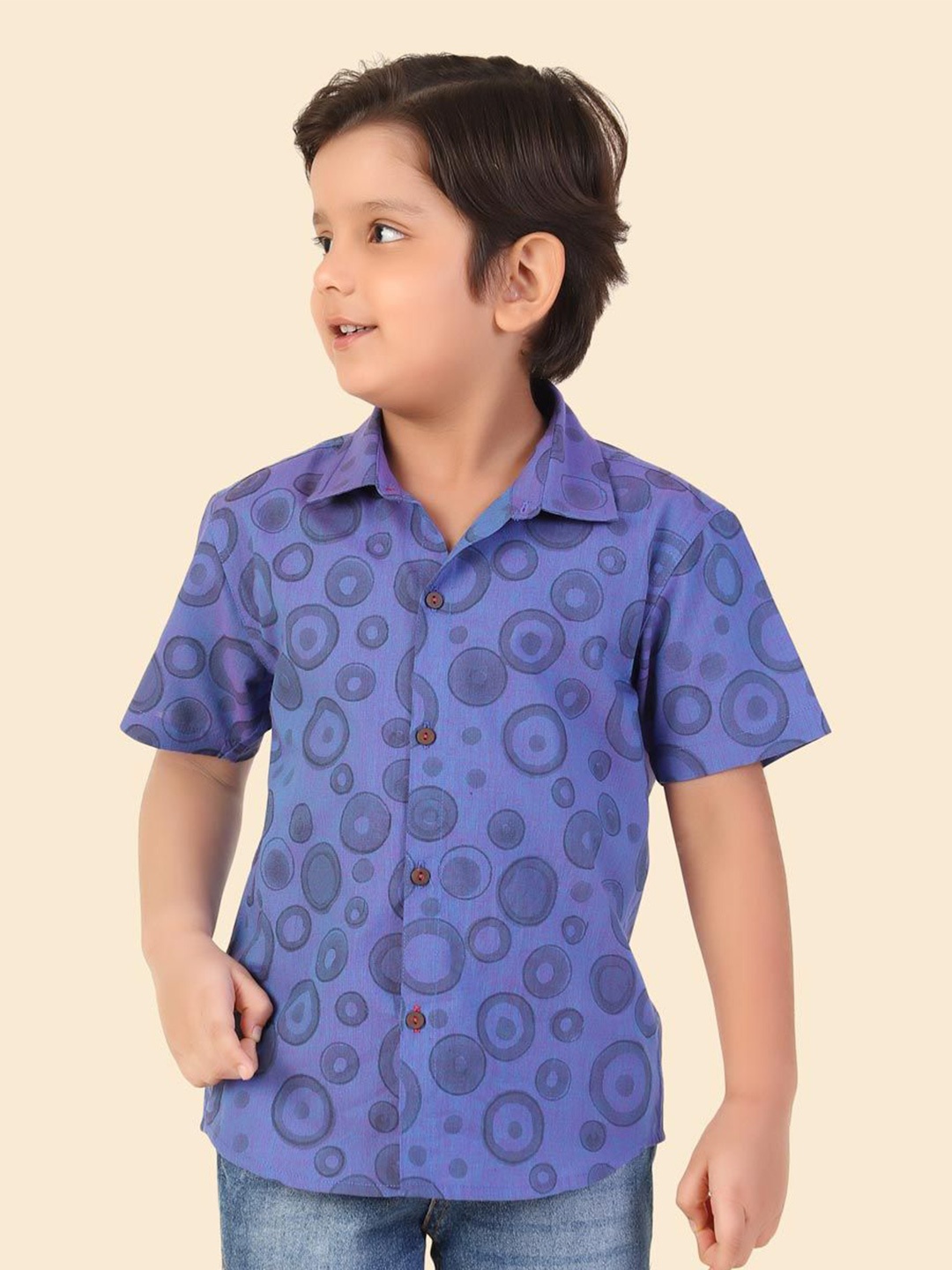 

Fabindia Boys Spread Collar Geometric Printed Geometric Print Cotton Casual Shirt, Blue