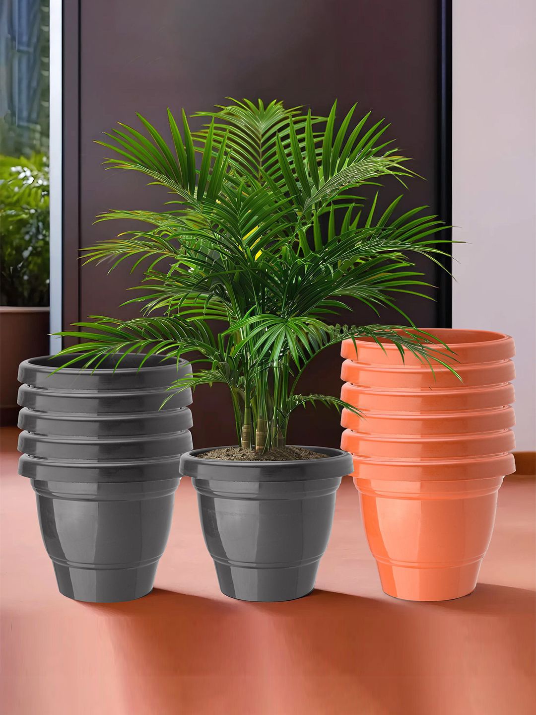

Kuber Industries Orange-Coloured & Black 12 Pieces Flower Planters