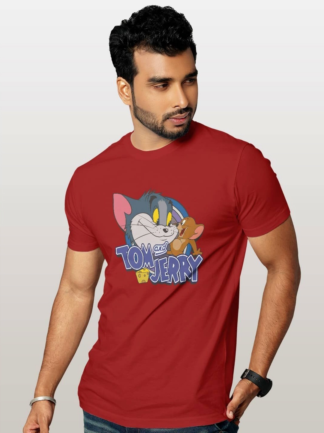 

macmerise Men Typography Printed Applique T-shirt, Red