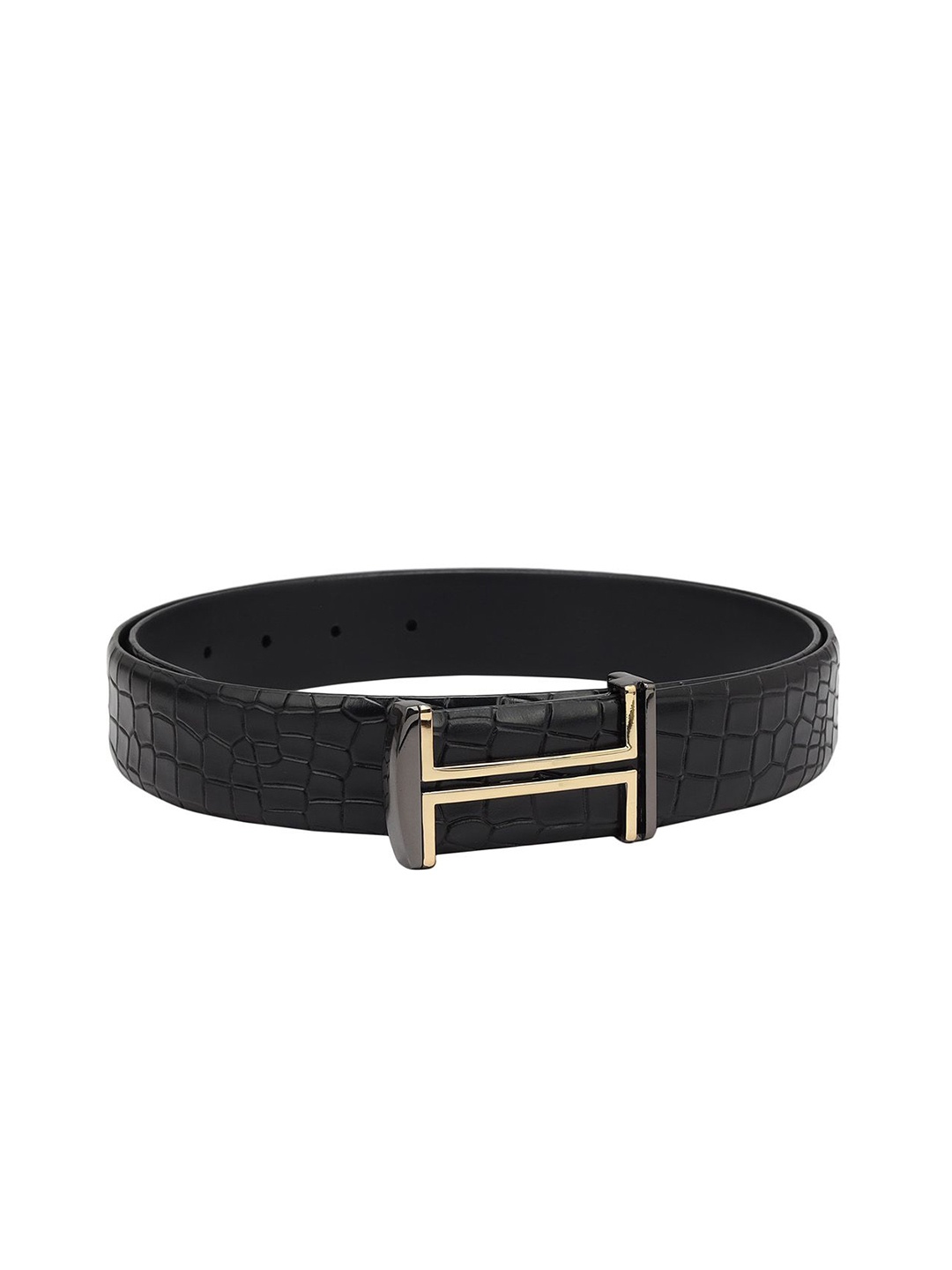 

Da Milano Men Textured Push Pin Closure Casual Belt, Black