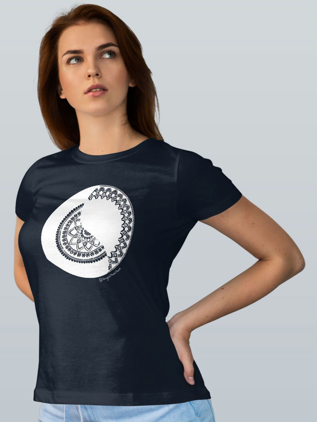 

macmerise Women Printed T-shirt, Navy blue