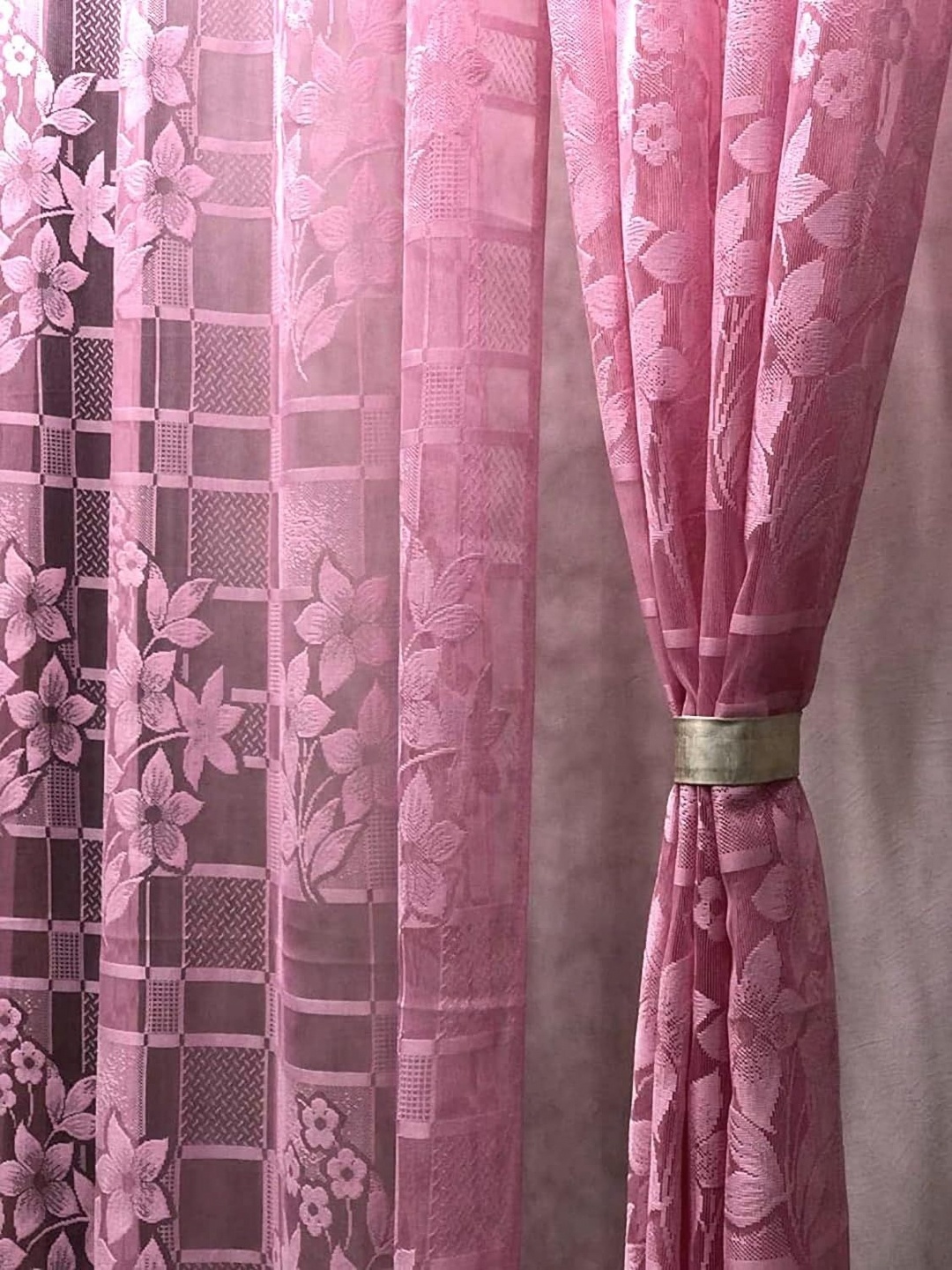 

JARS Collections Pink 2 Pieces Floral Sheer Window Curtains