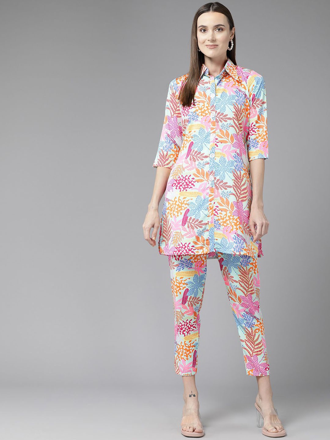 

BAESD Floral Printed Tunic With Trousers, Green