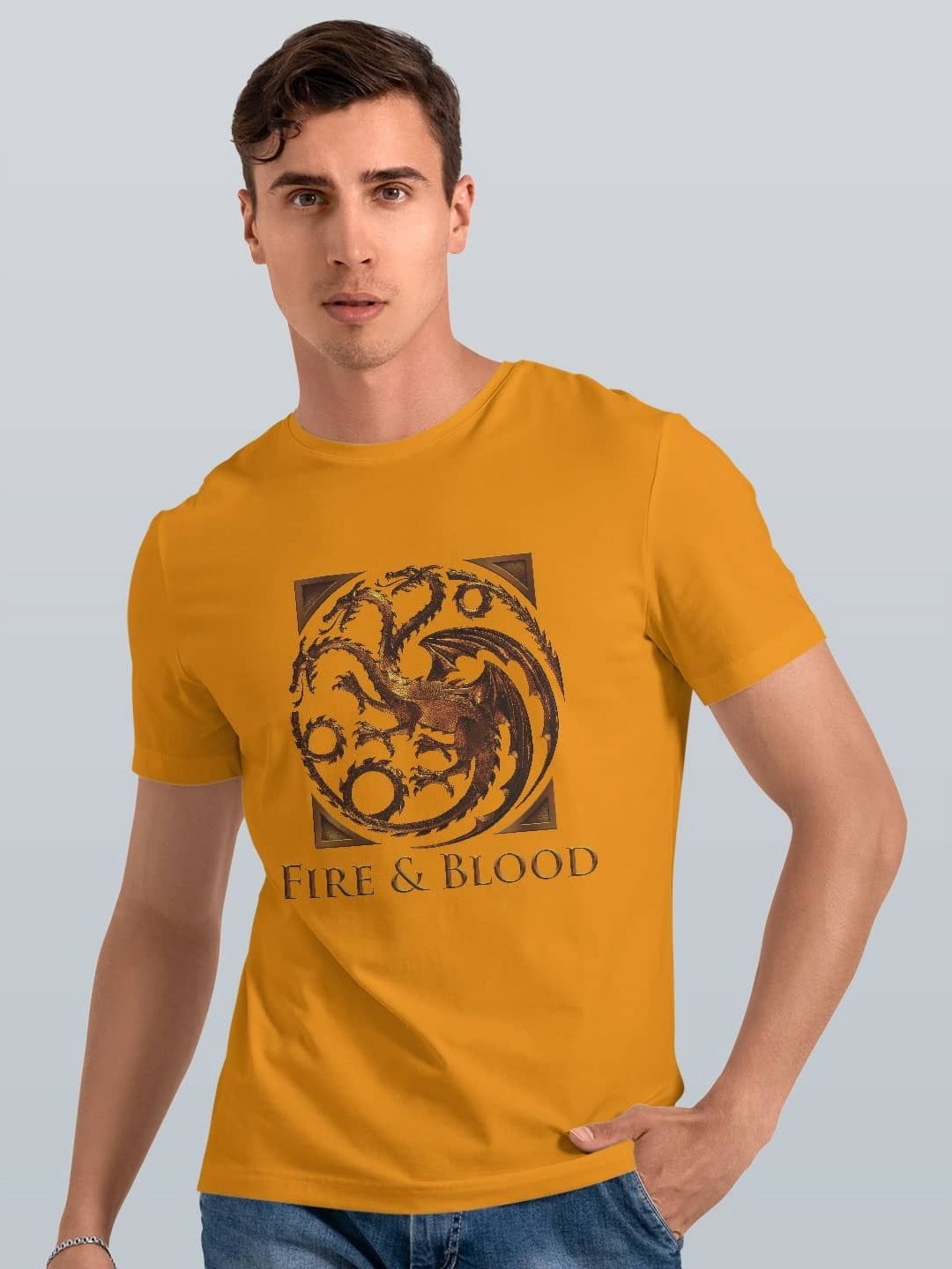 

macmerise Men Sports Printed Applique T-shirt, Yellow