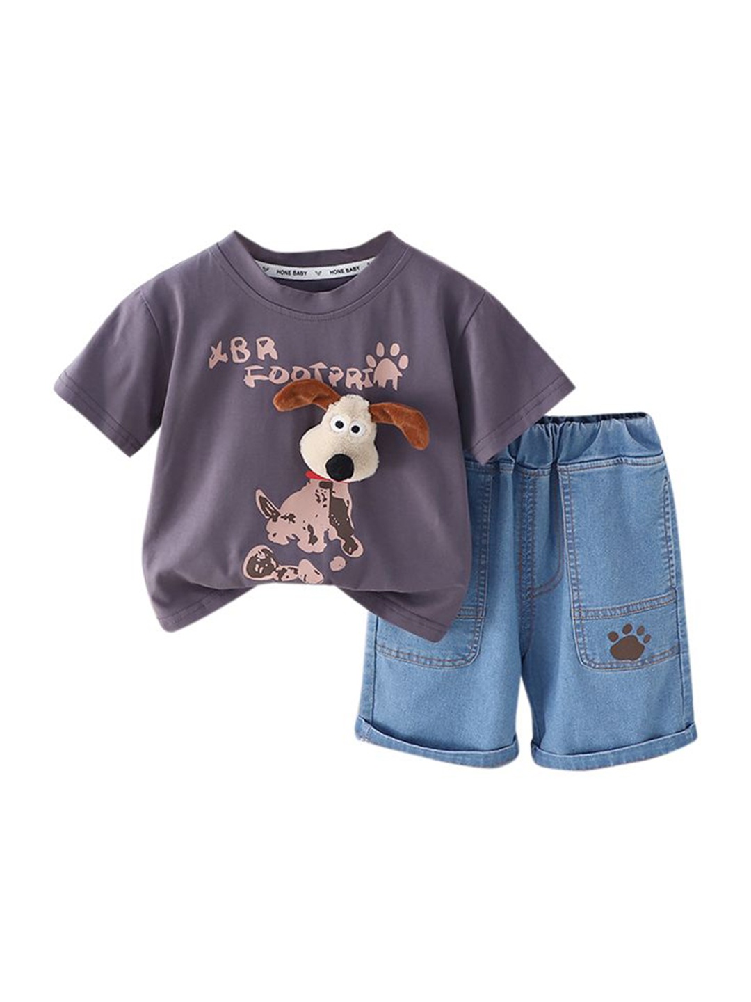 

StyleCast x Revolte Boys Printed Pure Cotton T-shirt with Shorts, Grey