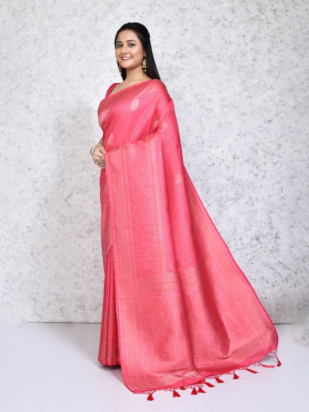 

SPRISH Woven Design Pure Silk Saree, Pink