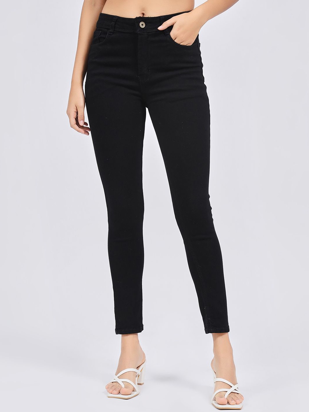 

3BUTTERFLIES Women Skinny Fit High-Rise Jeans, Black