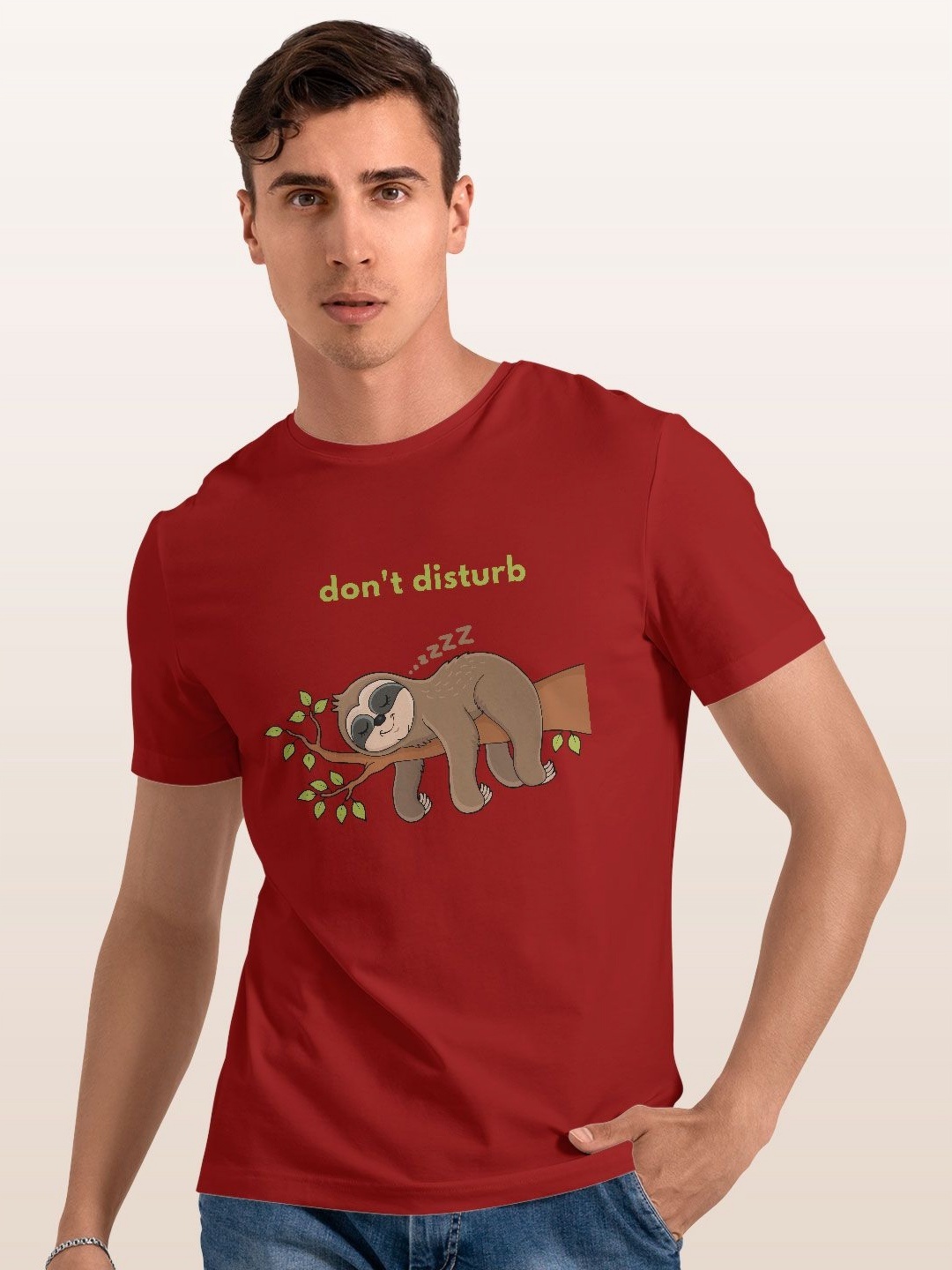 

macmerise Men Typography Printed Applique T-shirt, Red