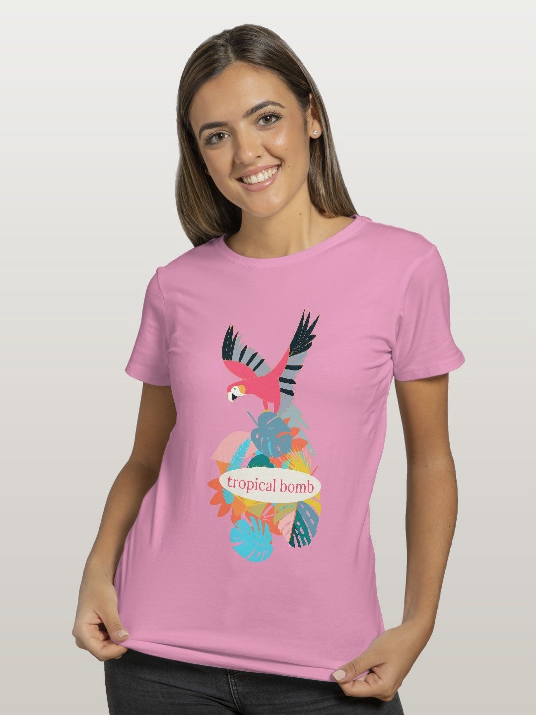 

macmerise Women Printed Applique T-shirt, Pink