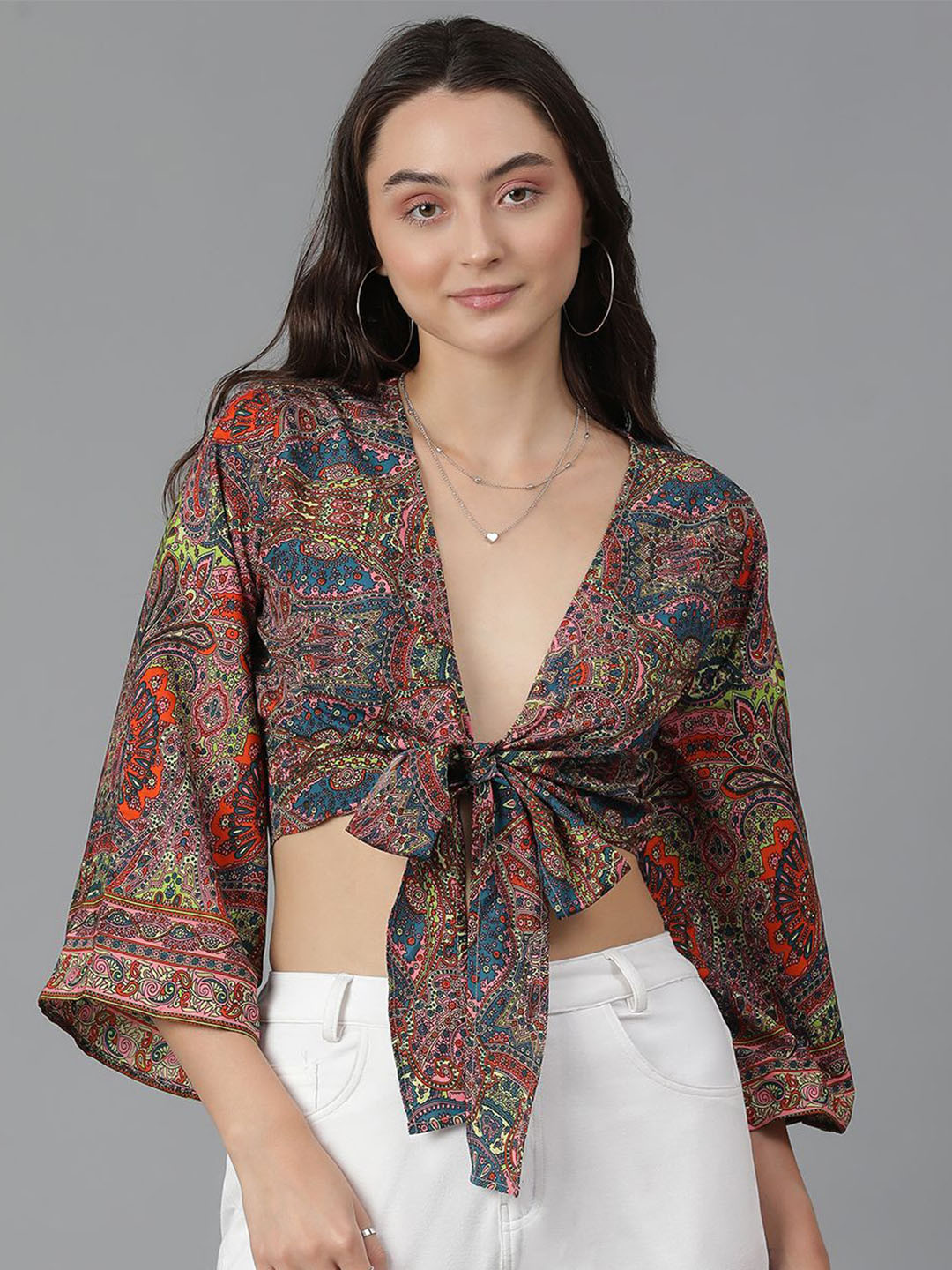 

Kotty Floral Print Flared Sleeve Crop Top, Multi