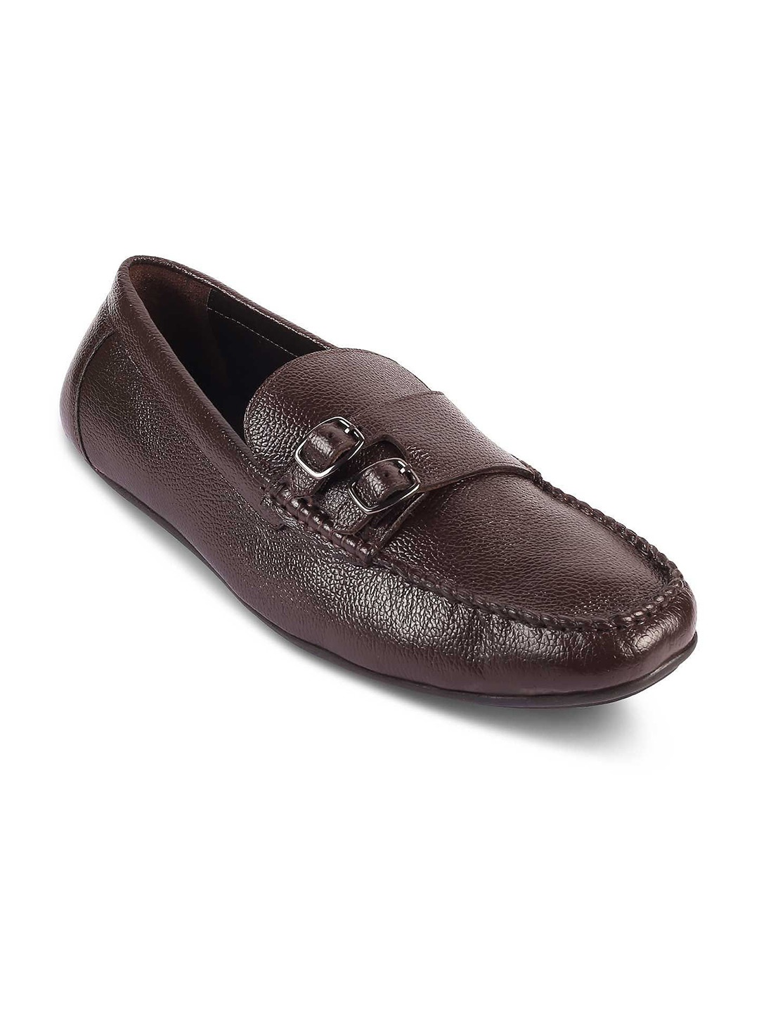 

Tresmode Men Textured Leather Loafers, Brown