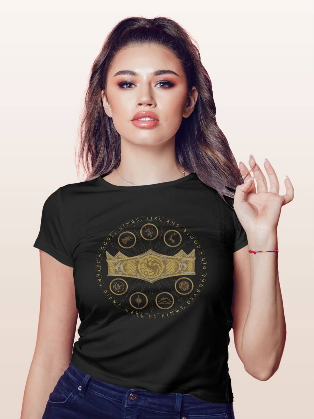 

macmerise Women Printed T-shirt, Black
