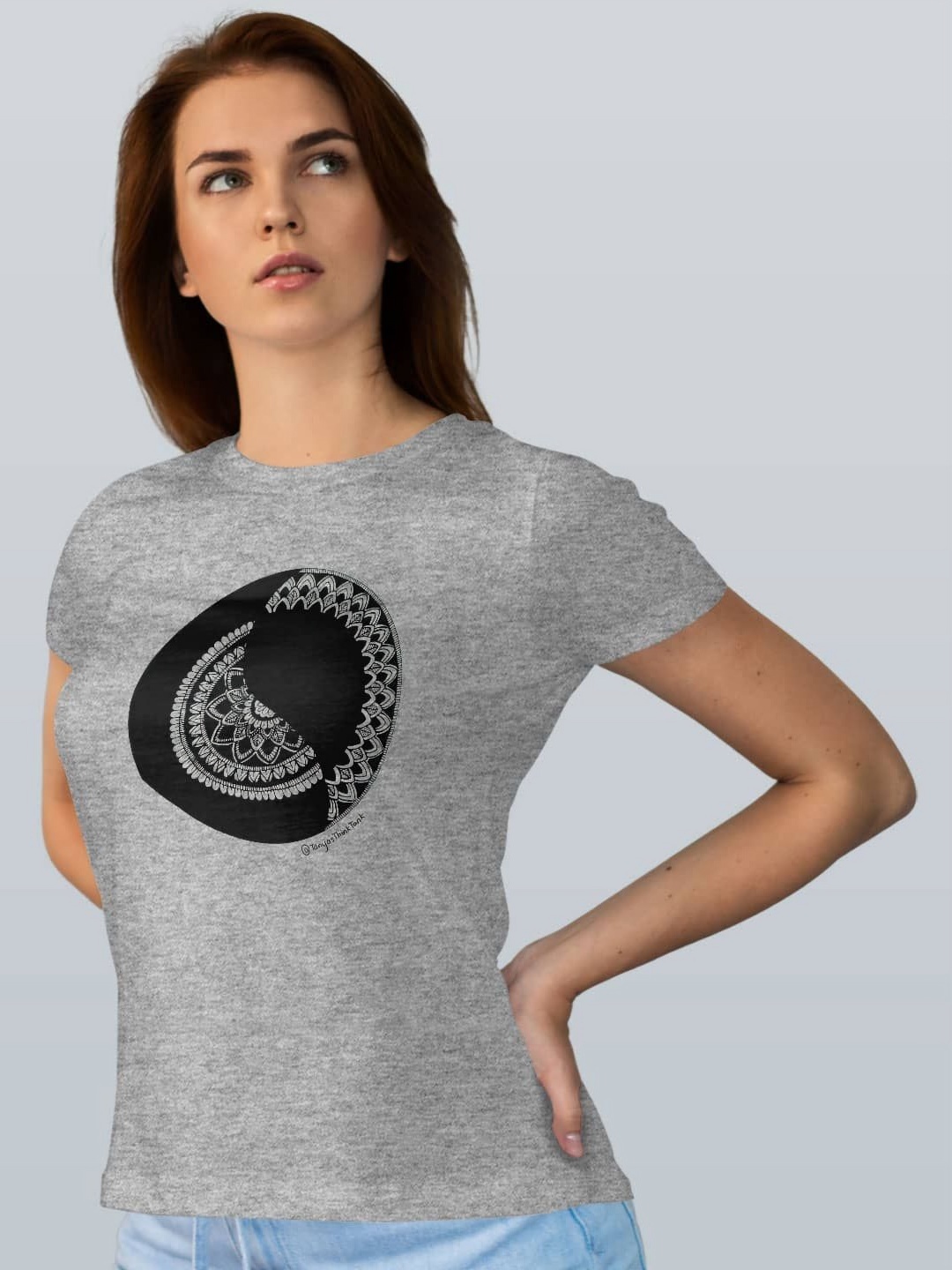

macmerise Women Printed Extended Sleeves T-shirt, Grey