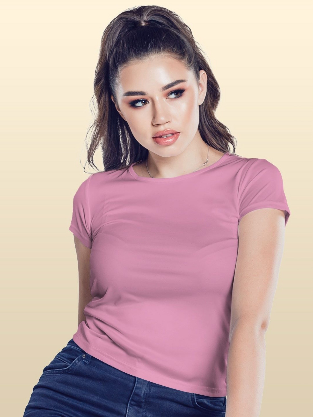 

macmerise Women Printed V-Neck Applique T-shirt, Pink