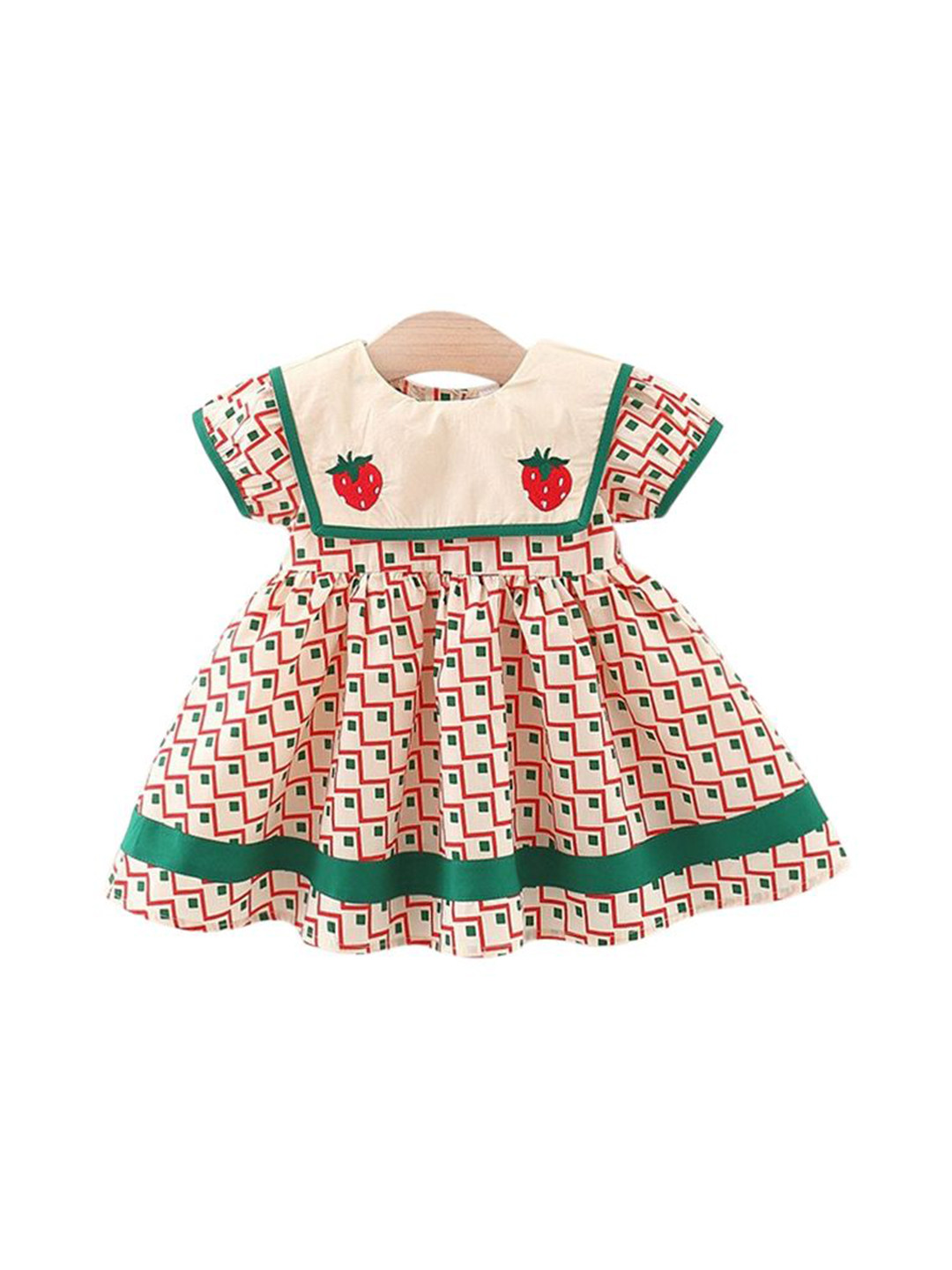 

StyleCast x Revolte Girls Printed Round Neck Short Sleeves Cotton Fit & Flare Dress, Red