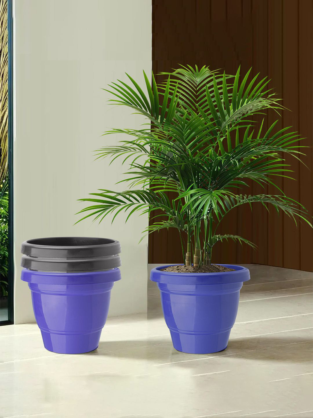 

Kuber Industries Blue & Black 4 Pieces Flower Durability Planters