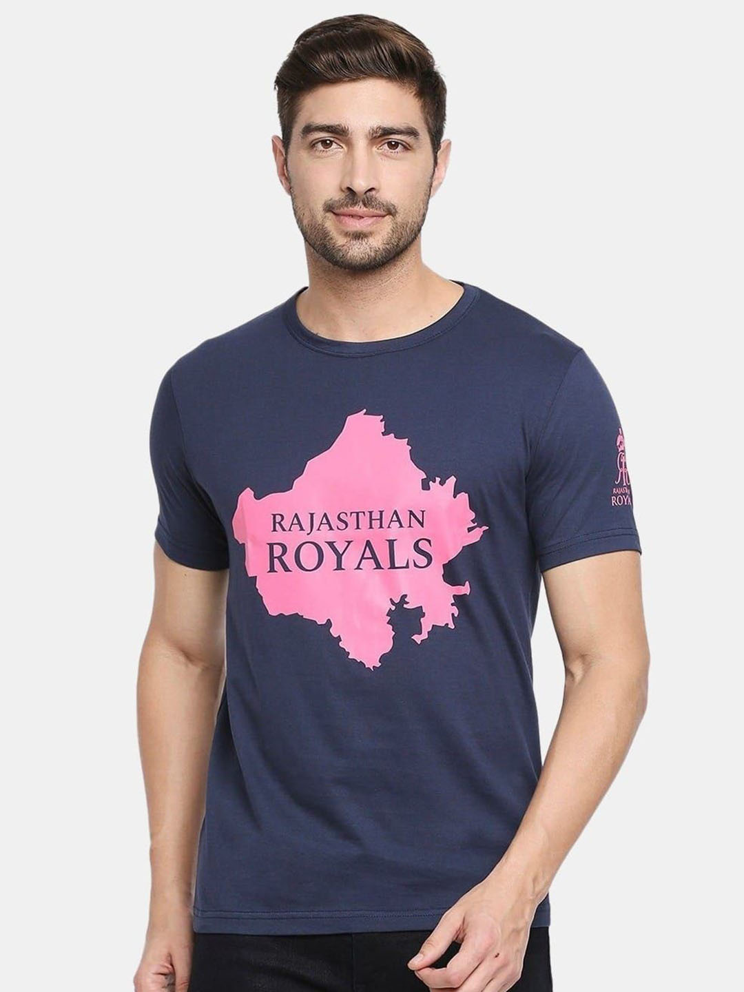 

macmerise Men Printed Applique T-shirt, Blue