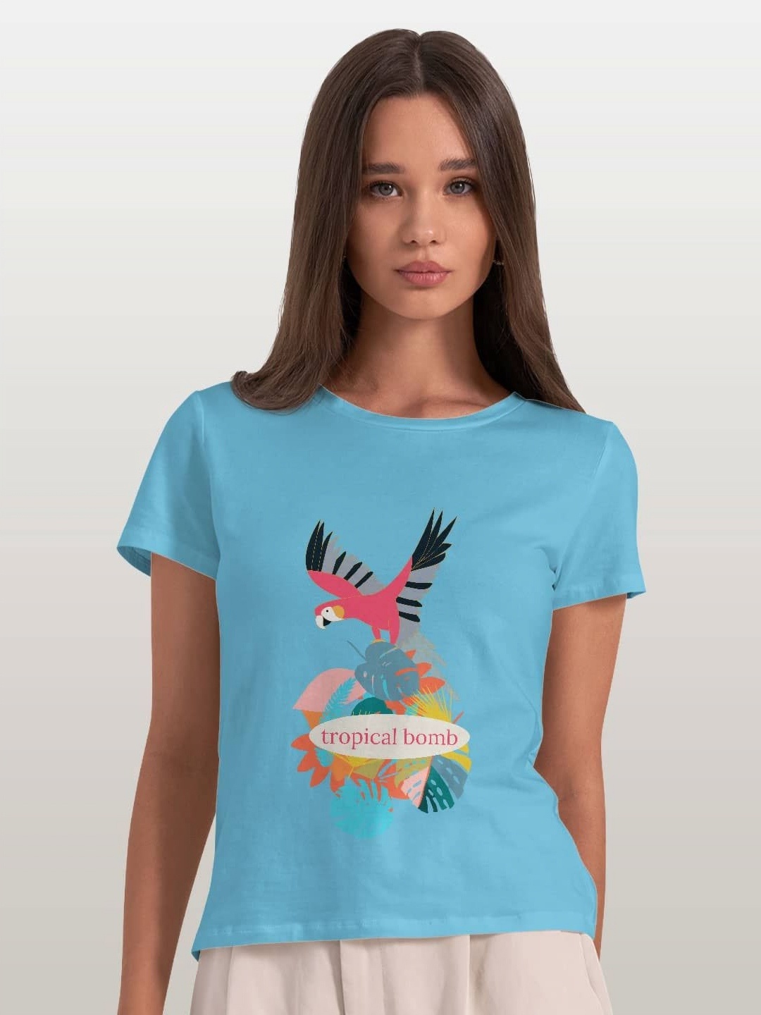 

macmerise Women Extended Sleeves Applique T-shirt, Blue