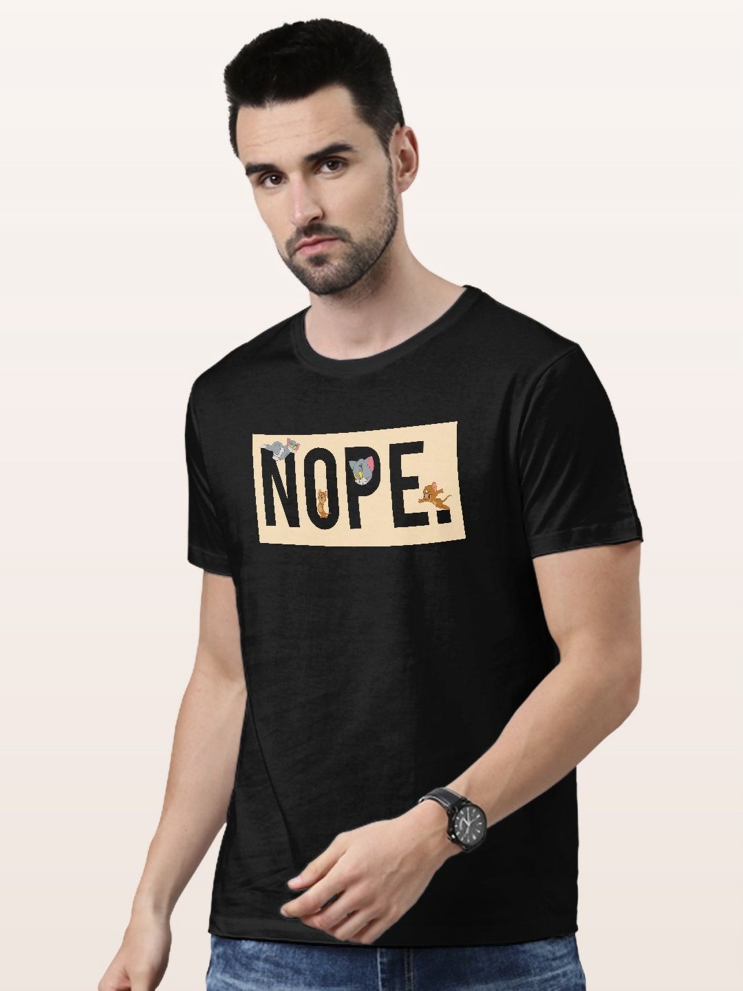 

macmerise Men Typography Printed Applique T-shirt, Black