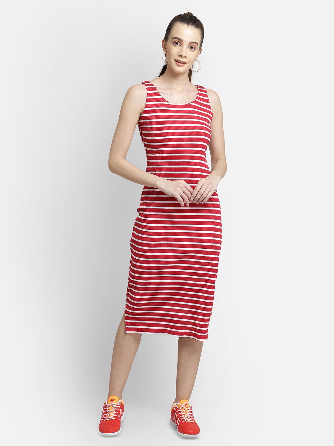 

Yaadleen Striped T-shirt Midi Dress, Red
