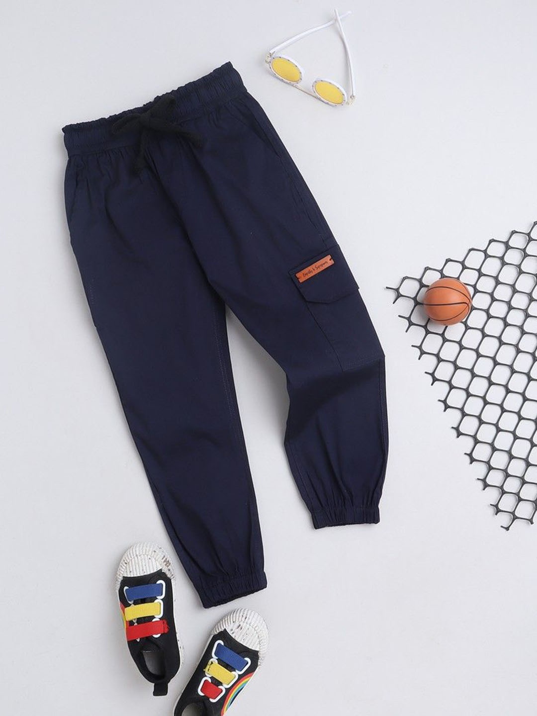 

BAATCHEET Boys Pure Cotton Mid-Rise Trousers, Navy blue
