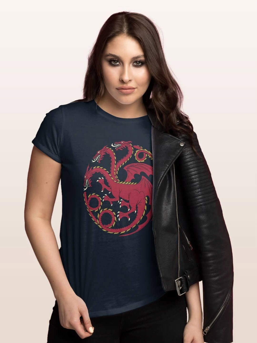 

macmerise Women Printed T-shirt, Navy blue