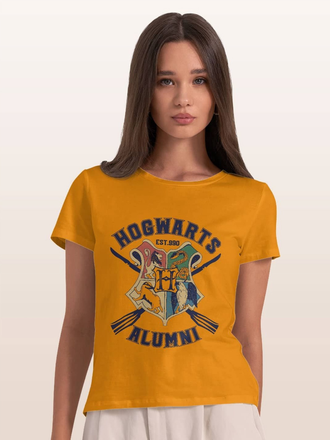 

macmerise Women Typography Printed Extended Sleeves T-shirt, Yellow