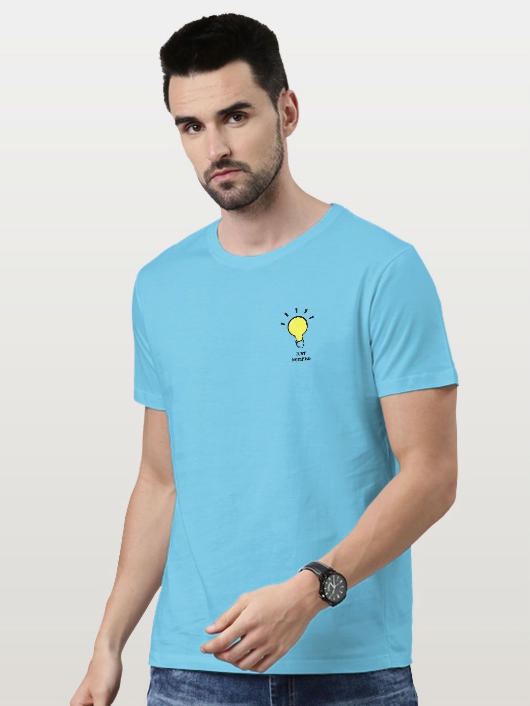 

macmerise Men Typography Applique T-shirt, Blue