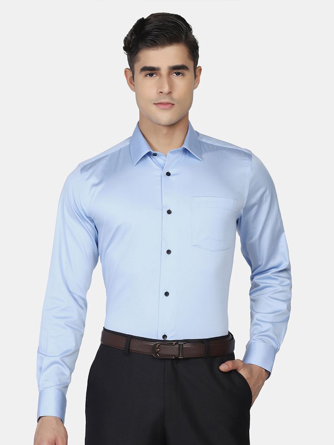 

Blackberrys Men Solid Formal Slim Fit Wrinkle-Resistant Shirt, Blue