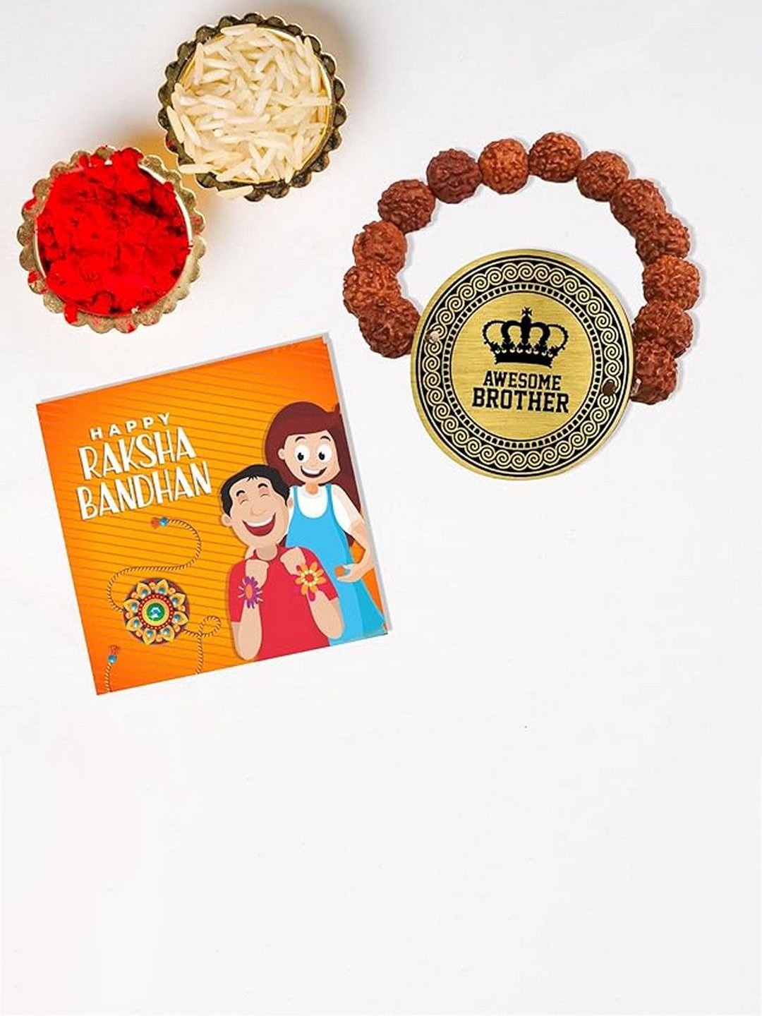 

THEYAYACAFE Boys Awesome Brother Engraved Rudraksha Elasticated Rakhi, Brown