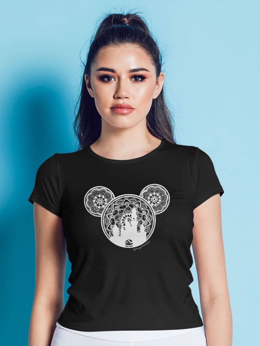 

macmerise Women Printed Cut Outs T-shirt, Black