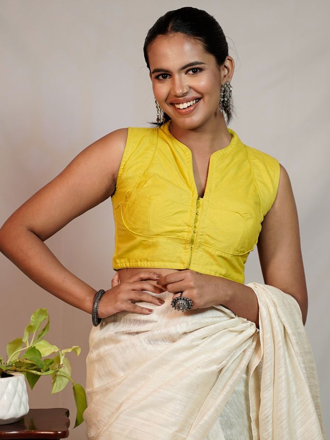 

THE SAFFRON SAGA Pure Cotton Princess Cut Padded Saree Blouse Blouse, Yellow